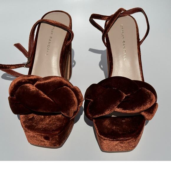 Loeffler Randall Fae Velvet Open Toe Platform Heels Sandals Sz 6 NIB Spice $425 - Picture 6 of 16